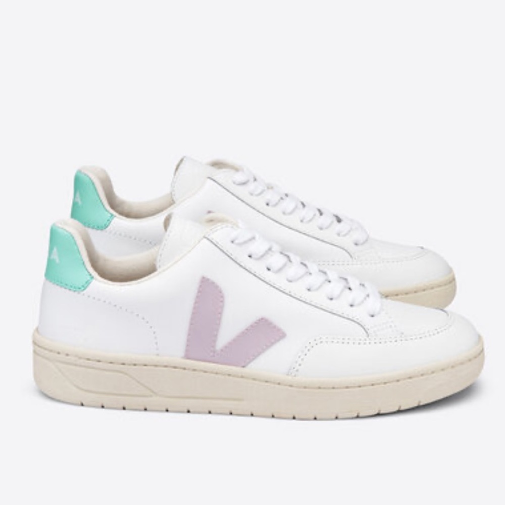 Veja Women's V-12 Sneakers: Extra White, Parme, & Turquoise Size 37 (euro)